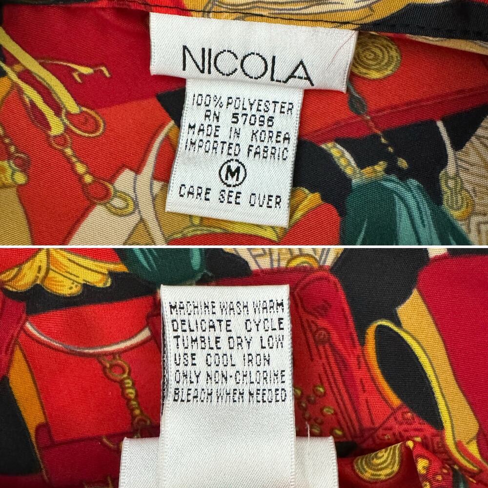 Vintage Nicola Handbag Purse Print Novelty Blouse 90s Button Front size medium M - Picture 8 of 10